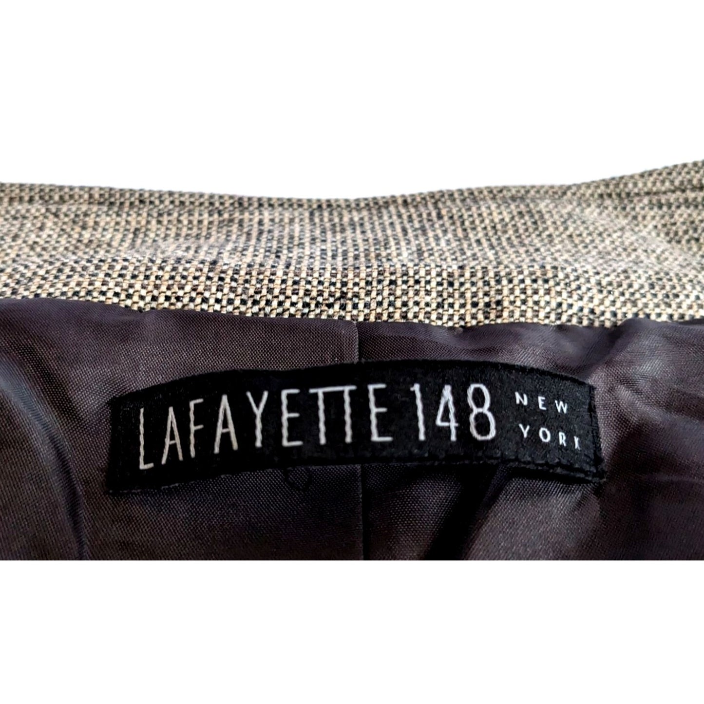 Vintage Y2K LAFAYETTE 148 NEW YORK Tan Tweed Wool Mandarin Jacket Size XL