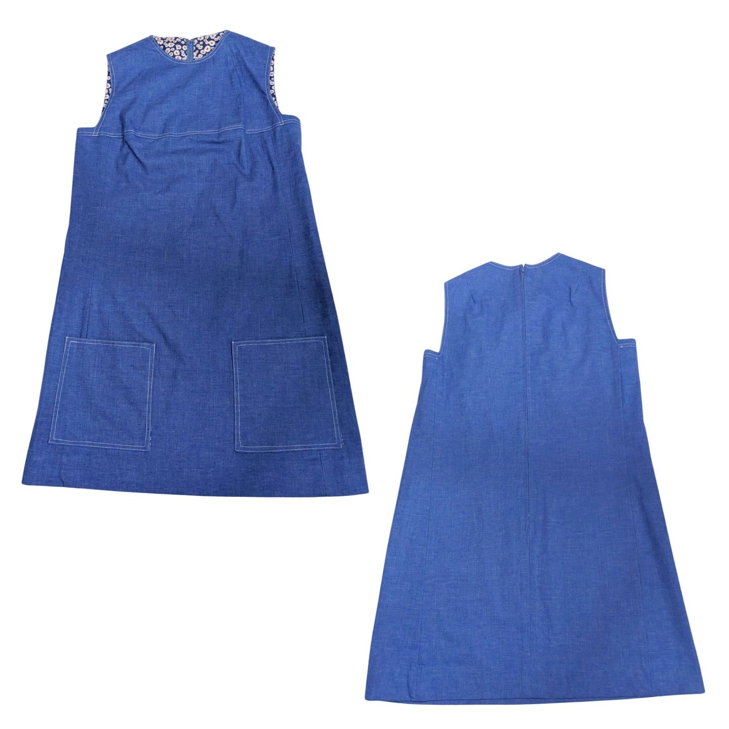 Vintage 60s/70s SEATON HALL Blue Sleeveless Teen Schoolgirl Pinafore Size 7/8