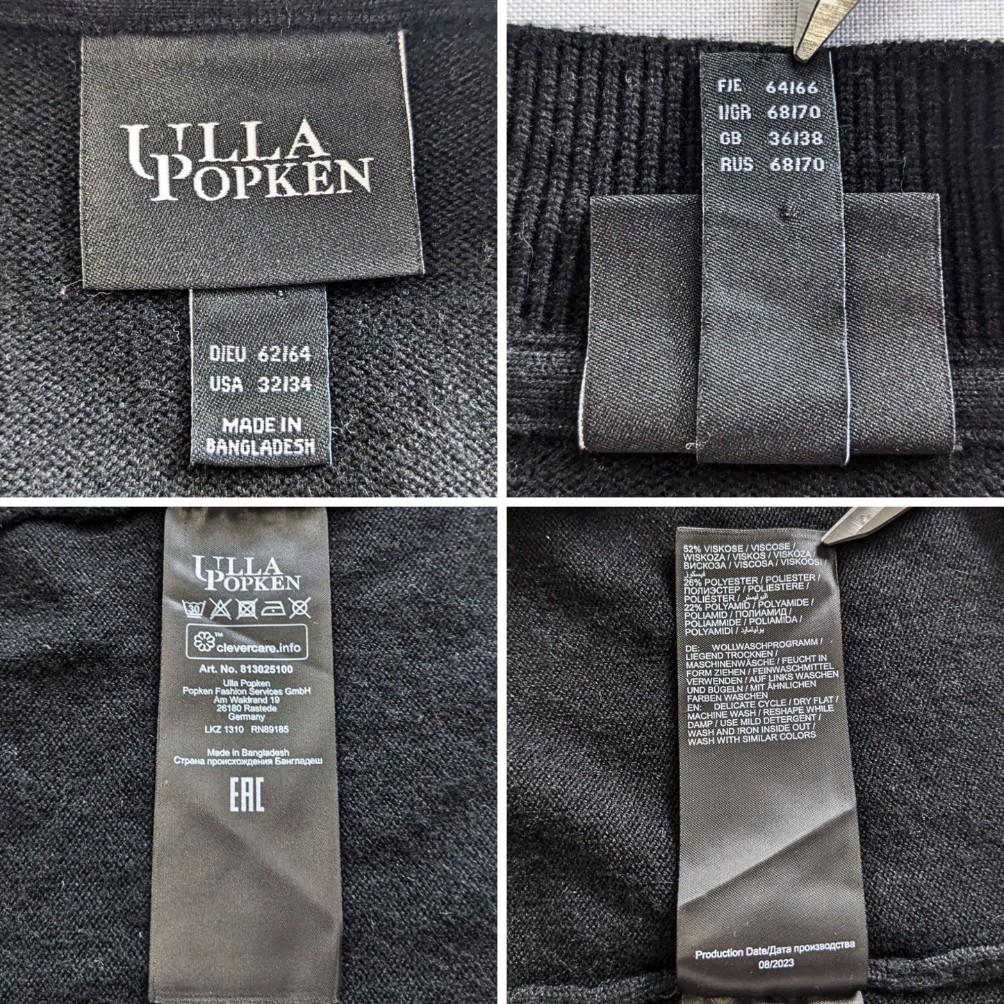 ULLA POPKEN Black Crew Neck Curvy Ribbed Inset Soft Sweater 813025 Size 32/6X