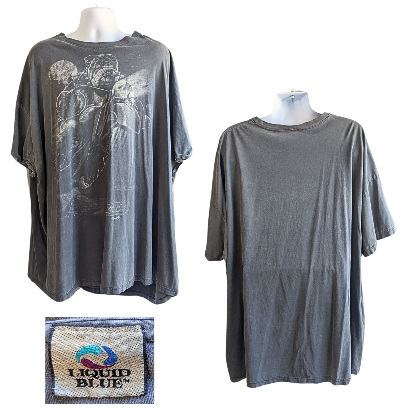 Vintage Y2K LIQUID BLUE Bulldog Motorcycle Moon SS Tee Men's Size 8X