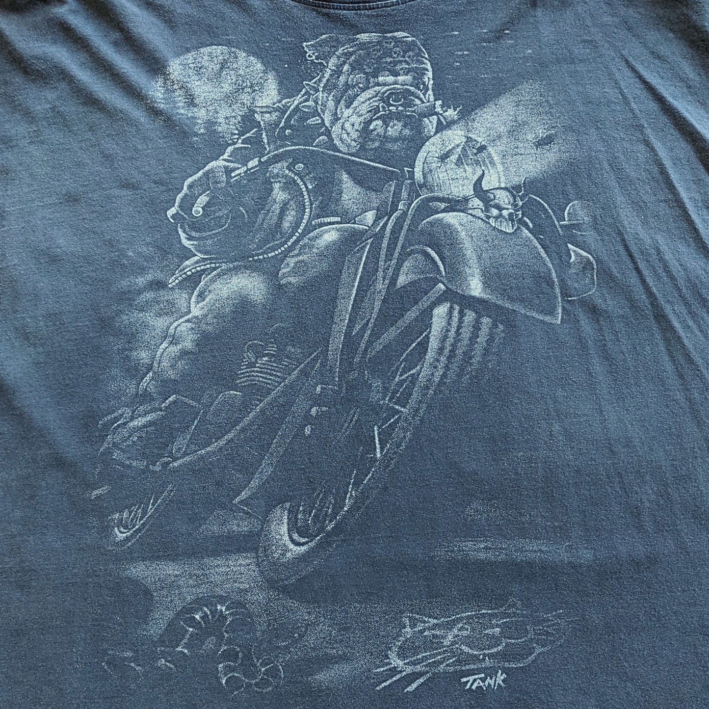 Vintage Y2K LIQUID BLUE Bulldog Motorcycle Moon SS Tee Men's Size 8X