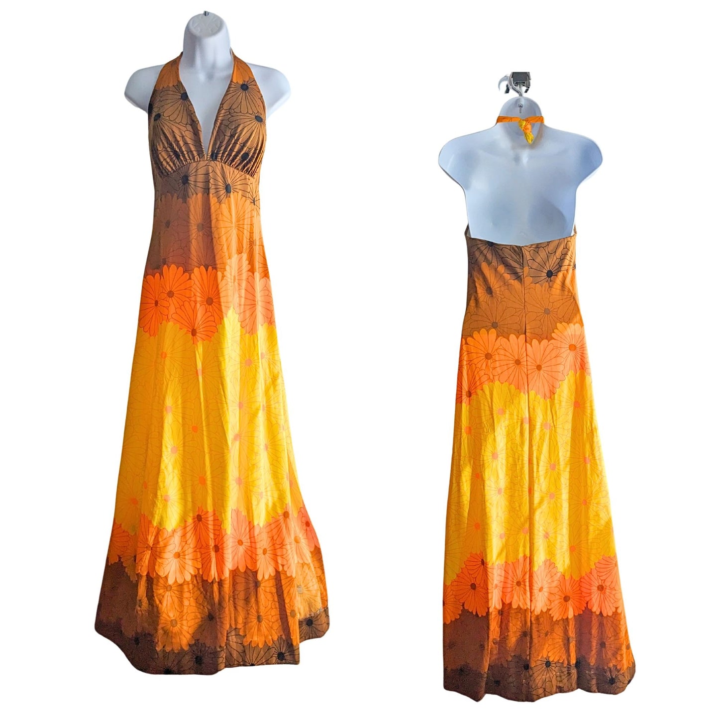 NWOT Vtg 70s DEWEESE DESIGN Yellow Sunflower Hippie Pinup Maxi Swim Dress Sz 12