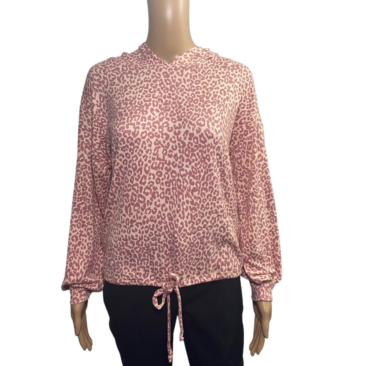 MEASURE - 🐆 NWT LE LIS Leopard Print Rose Pink tie front Hoodie Glamcore Size S