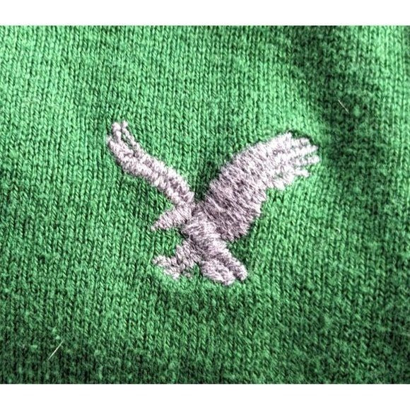AMERICAN EAGLE Forest Green V-Neck Sweater 100% Cotton Vintage Fit Size L