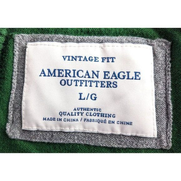 AMERICAN EAGLE Forest Green V-Neck Sweater 100% Cotton Vintage Fit Size L