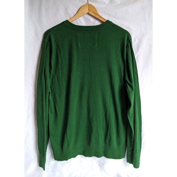 AMERICAN EAGLE Forest Green V-Neck Sweater 100% Cotton Vintage Fit Size L