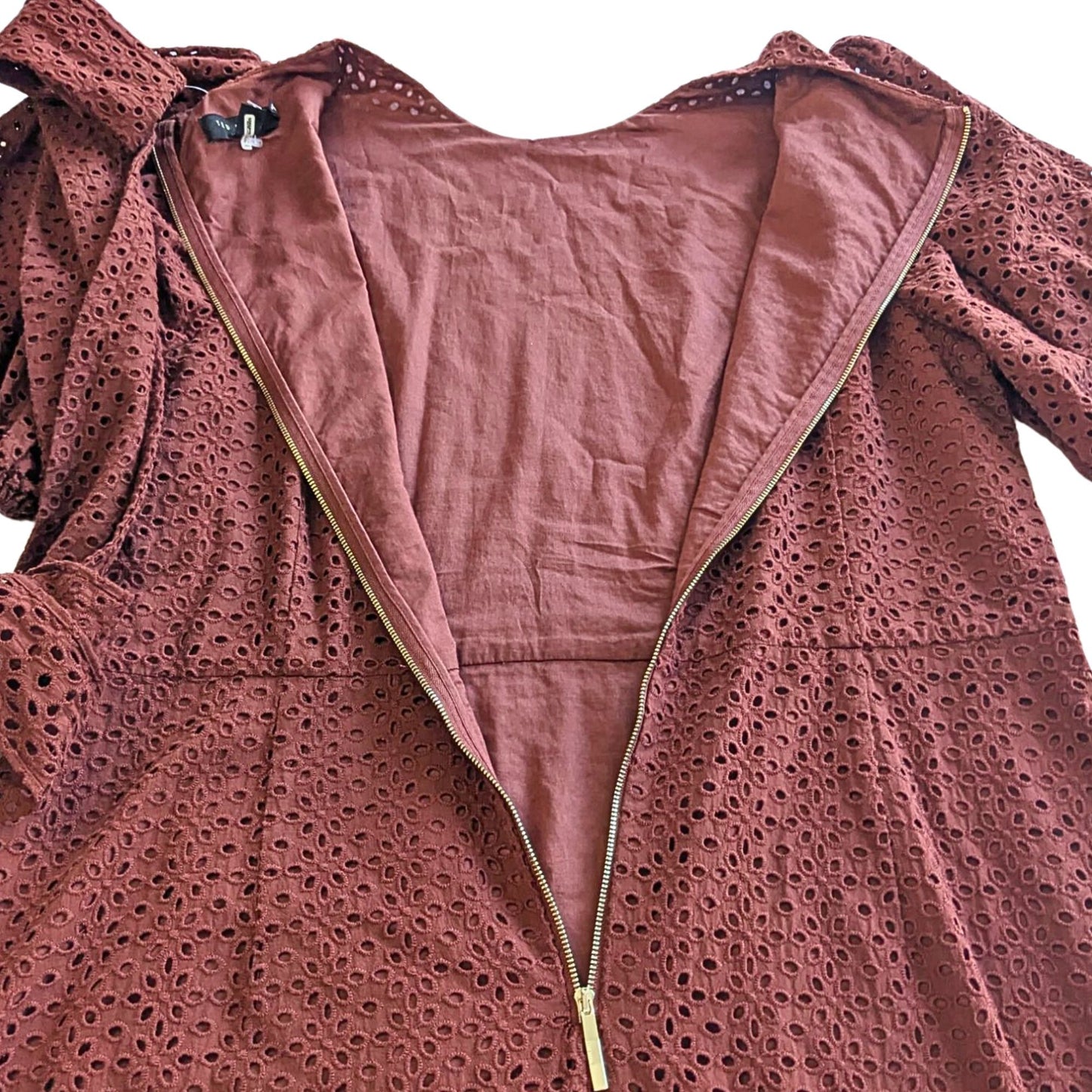 NWOT TED BAKER Belllaa Prairiecore Puff Sleeve Midi Broderie Eyelet Dress Sz6/14