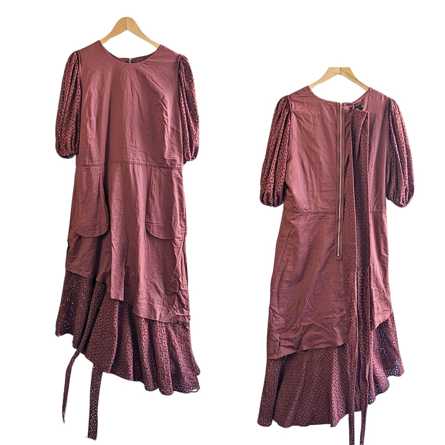 NWOT TED BAKER Belllaa Prairiecore Puff Sleeve Midi Broderie Eyelet Dress Sz6/14