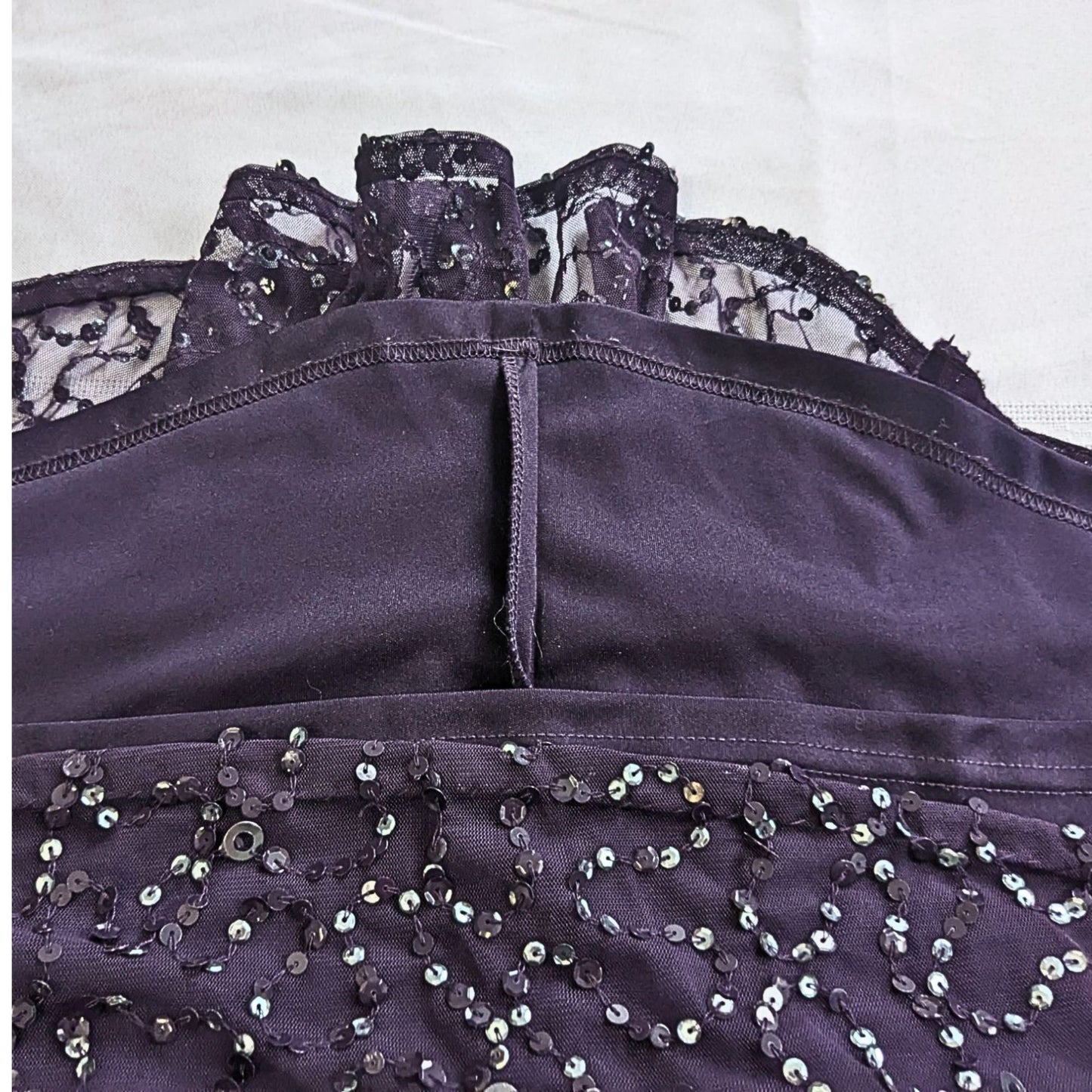 NWT ADRIANNA PAPELL Amethyst Scoop Back All Over Sequin Cap Sleeve Gown Size 4P