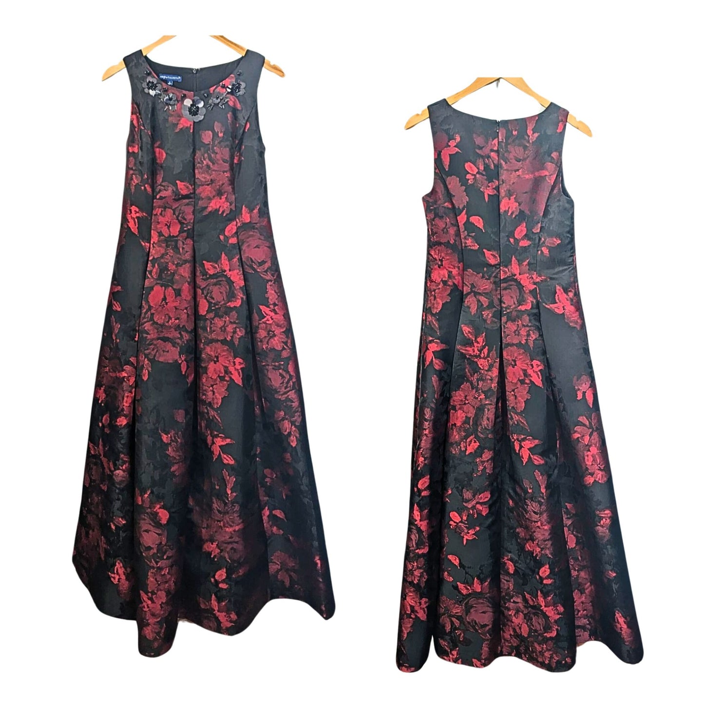 NWT RSVP BY TALBOTS Scarlet Red & Black Floral Jacquard Masquerade Gown Size 4