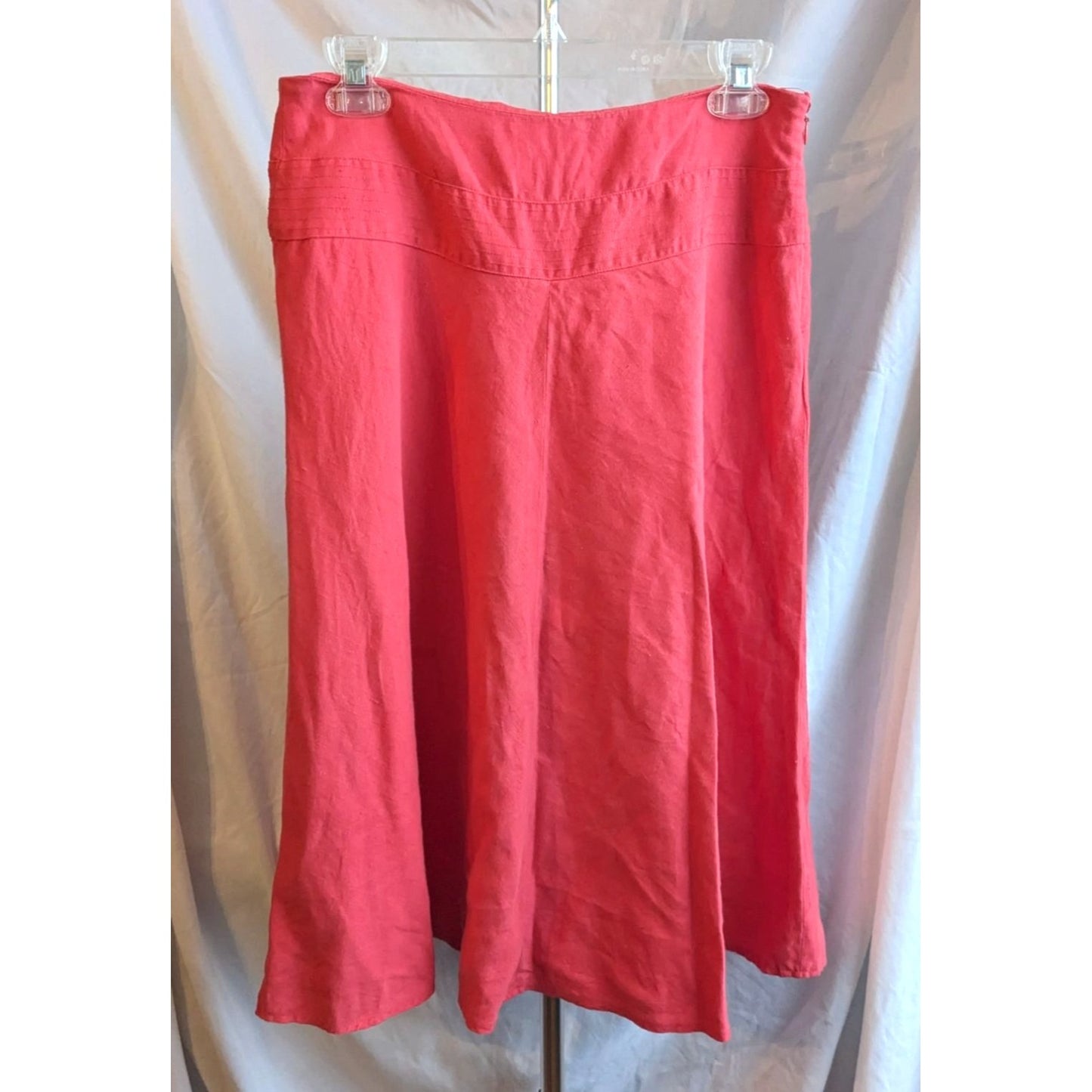 Vintage 90s COVINGTON Petite Salmon Linen Blend Midi Skirt A-Line Size 8P