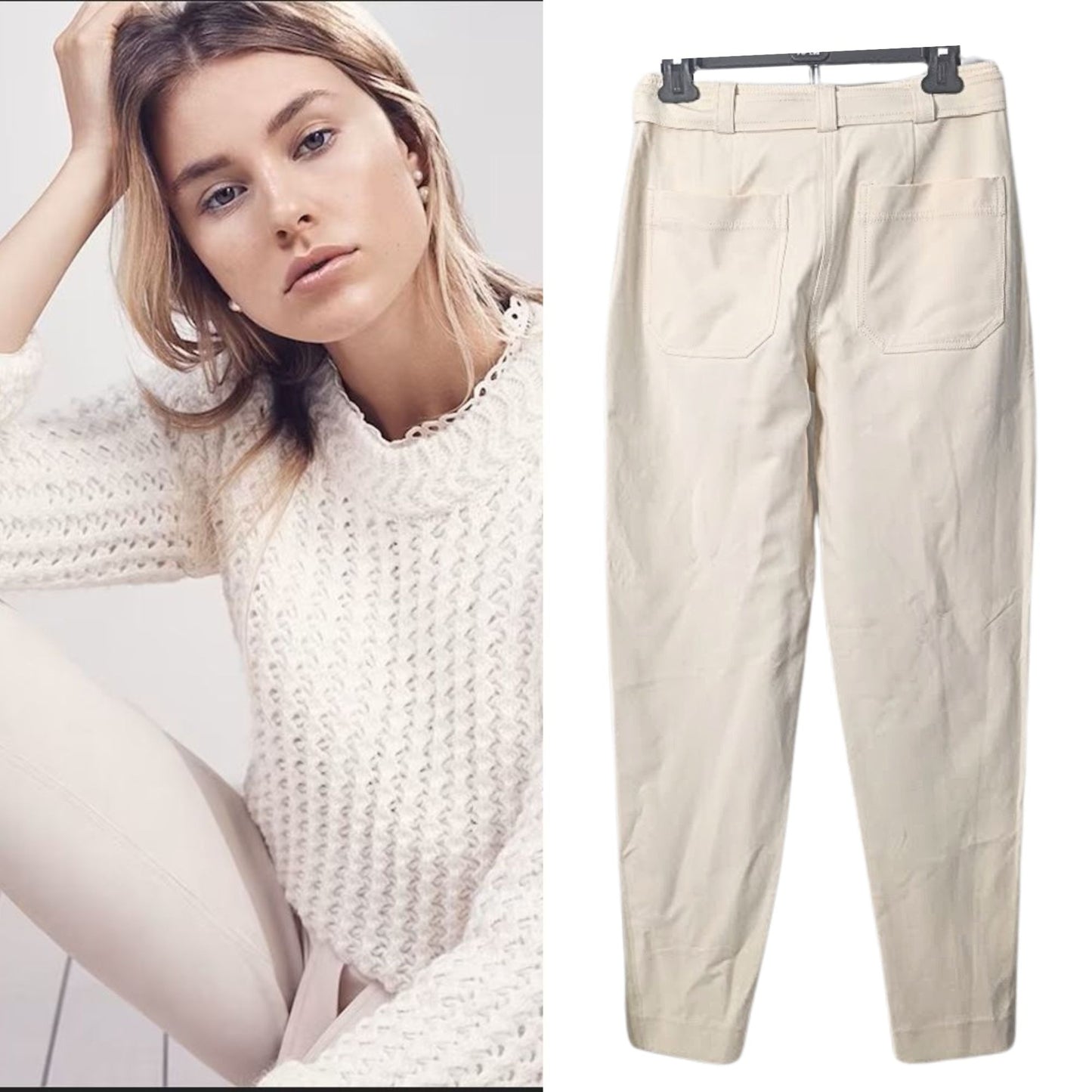 NWT REBECCA TAYLOR Cream High-Rise Straight Belted Suit Pant Size 2 MSRP $365