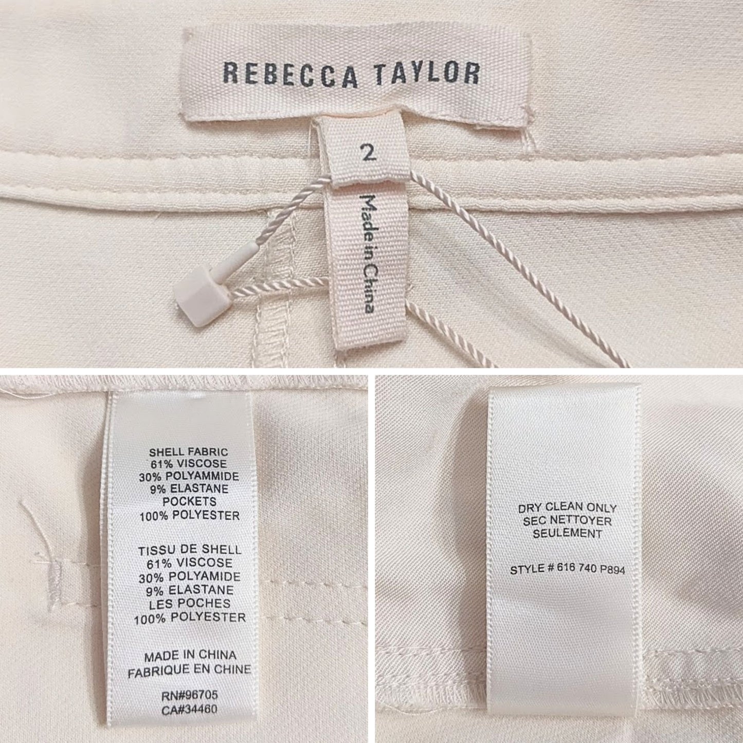 NWT REBECCA TAYLOR Cream High-Rise Straight Belted Suit Pant Size 2 MSRP $365