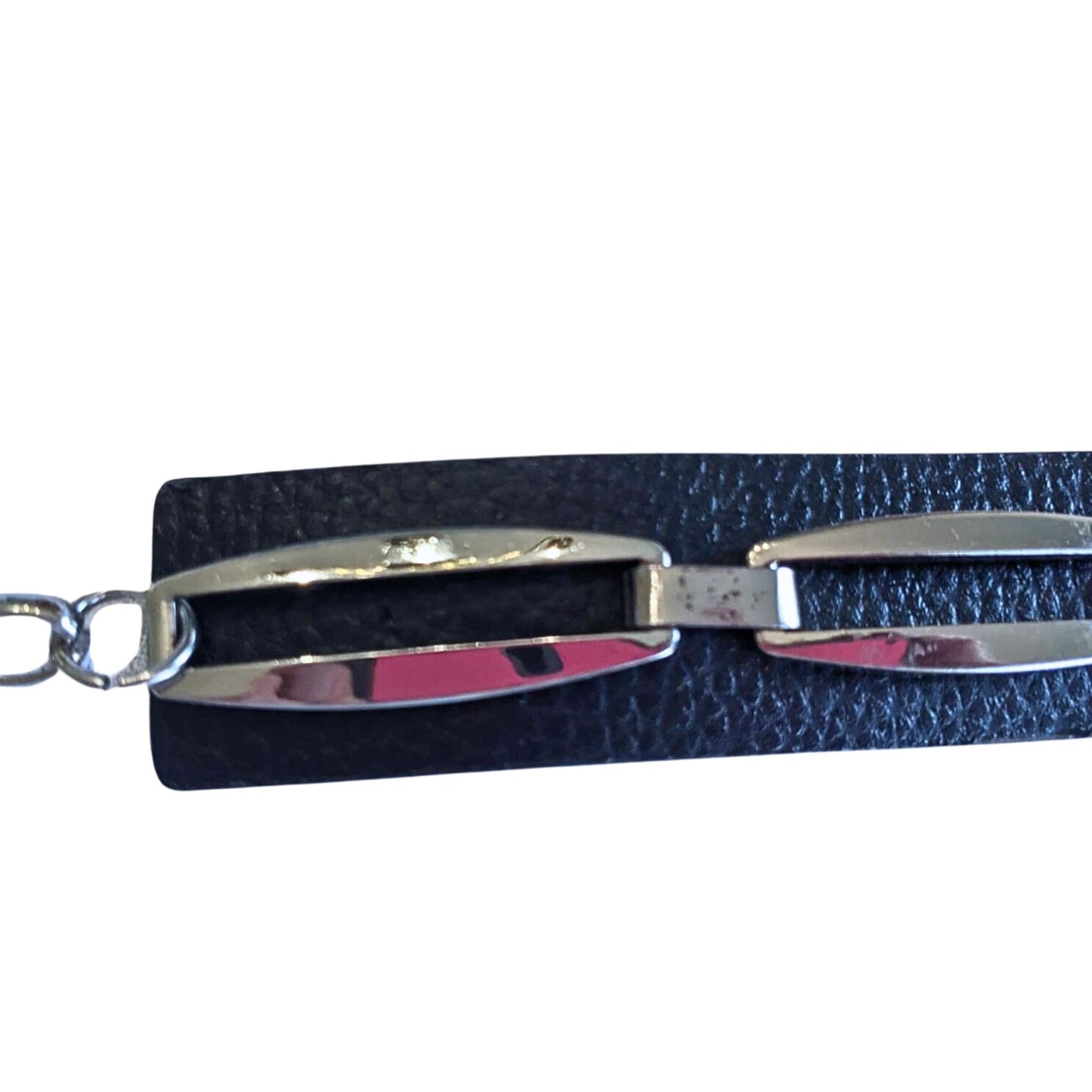 Vintage Y2K WCM NEW YORK Punk Rock Black & Silver Chain Genuine Leather Belt SzM