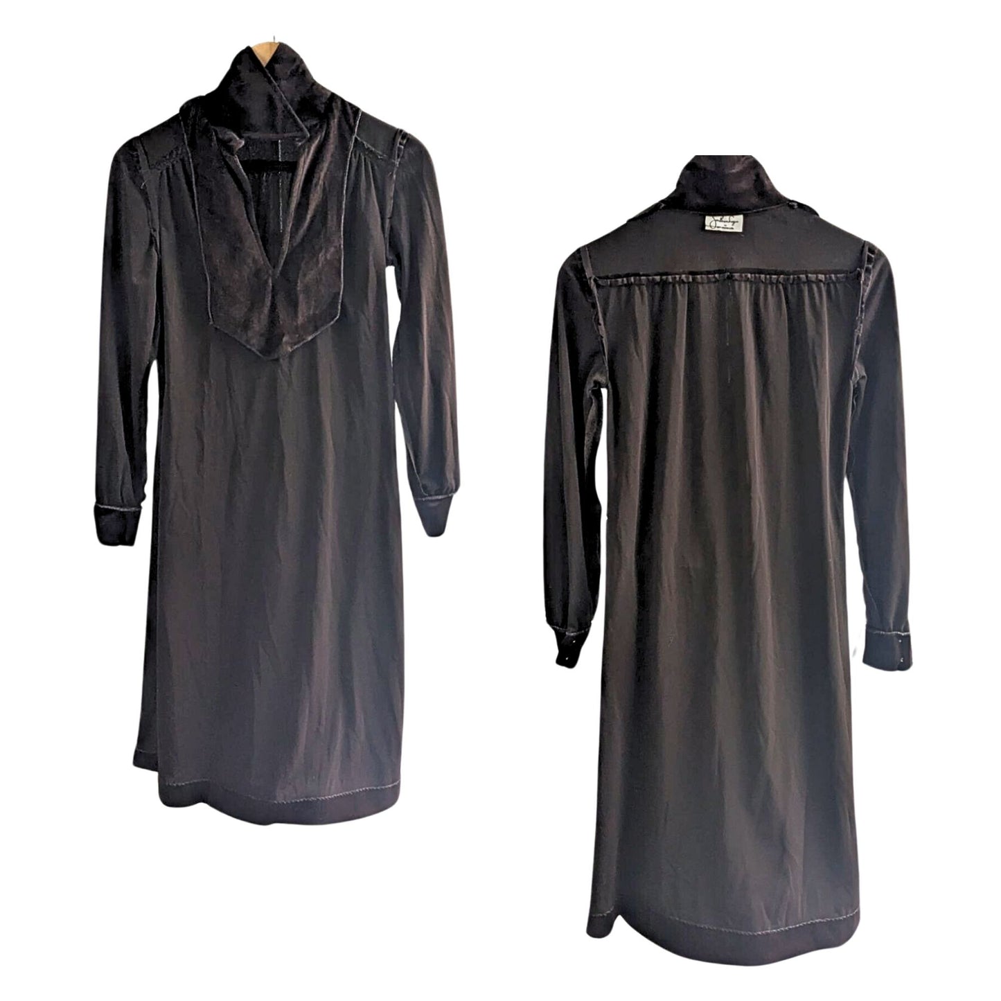 Vintage 70s JONATHAN LOGAN by Mel Ross Brown Stretch Velour Midi Dress Size S/M