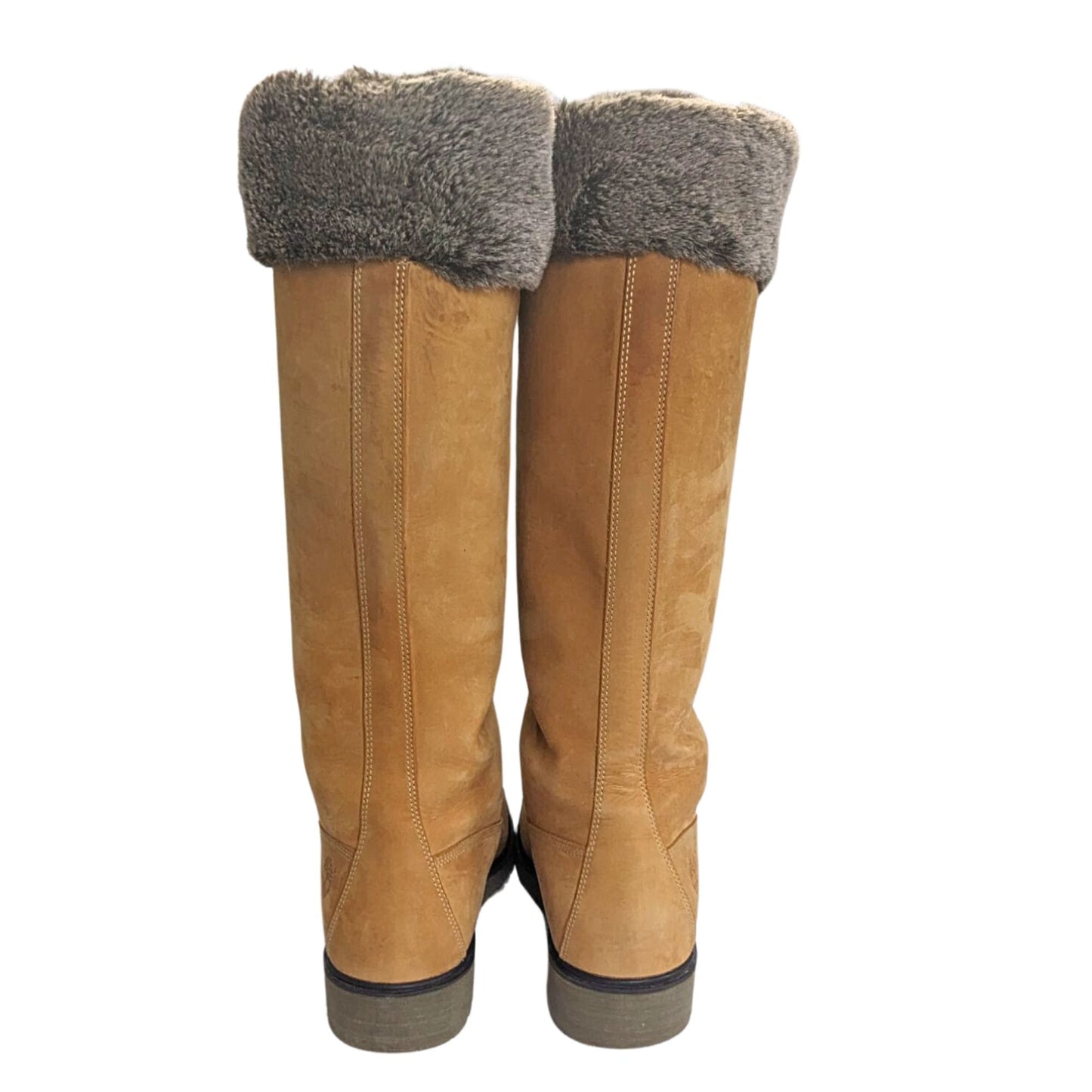 Vtg Y2K TIMBERLAND Mirney 91335 Wheat Faux Fur Wide Lace Knee High Boots Sz 8.5