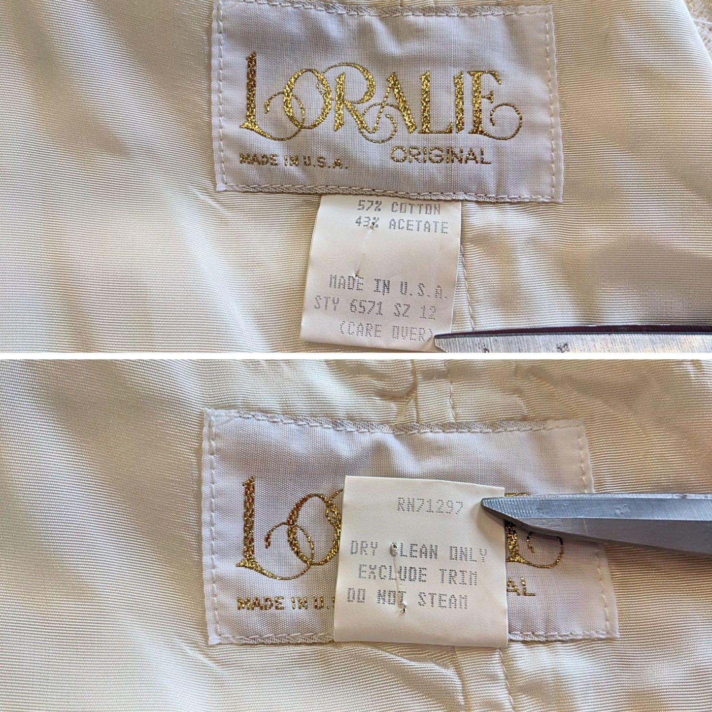 Vintage 80s LORALIE Ivory Romanian Macramé Lace Damask Wedding Sheath Dress Sz12
