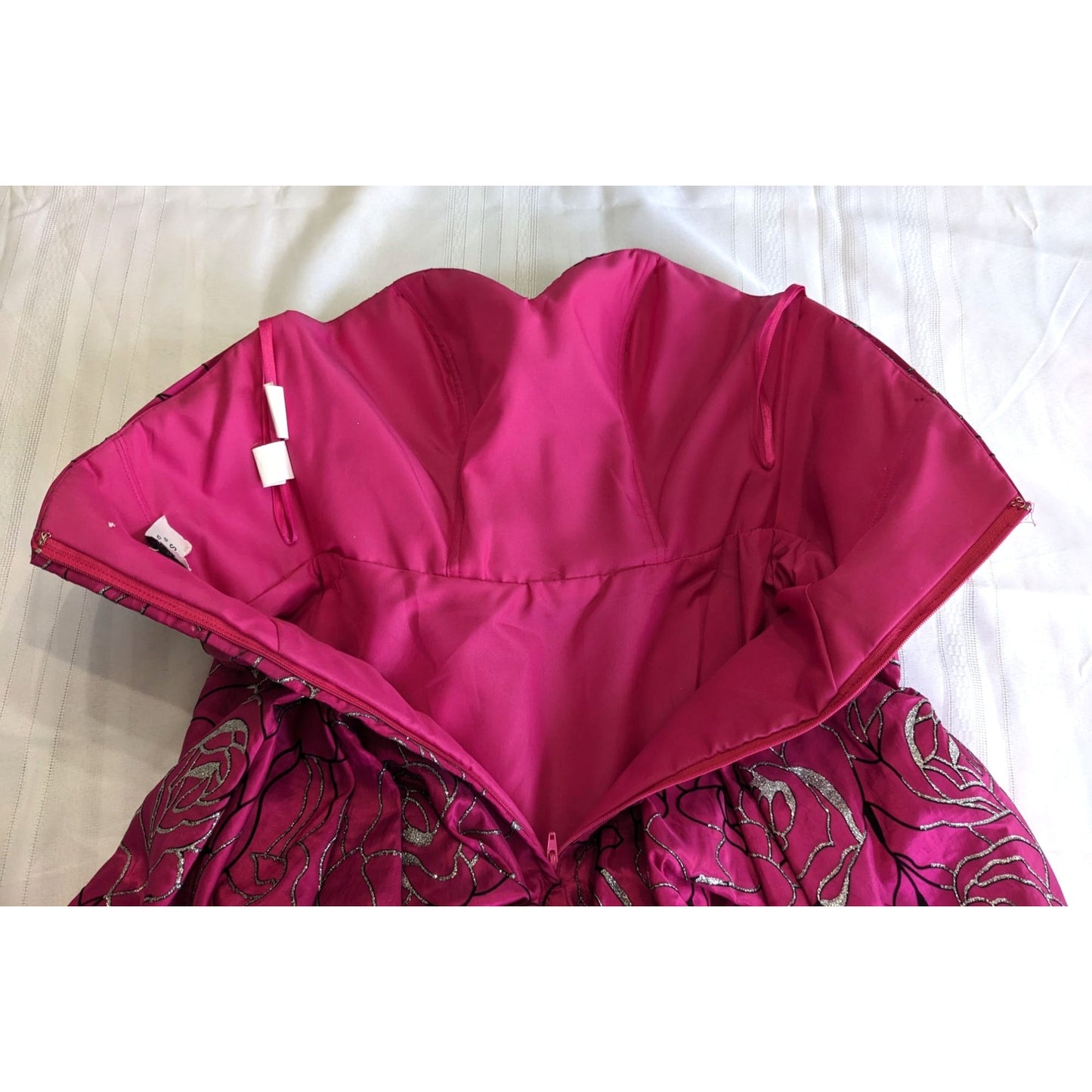 Vintage Y2K NIGHT MOVES Strapless Fuschia Rosebud Bubble Prom Mini Dress Sz 6