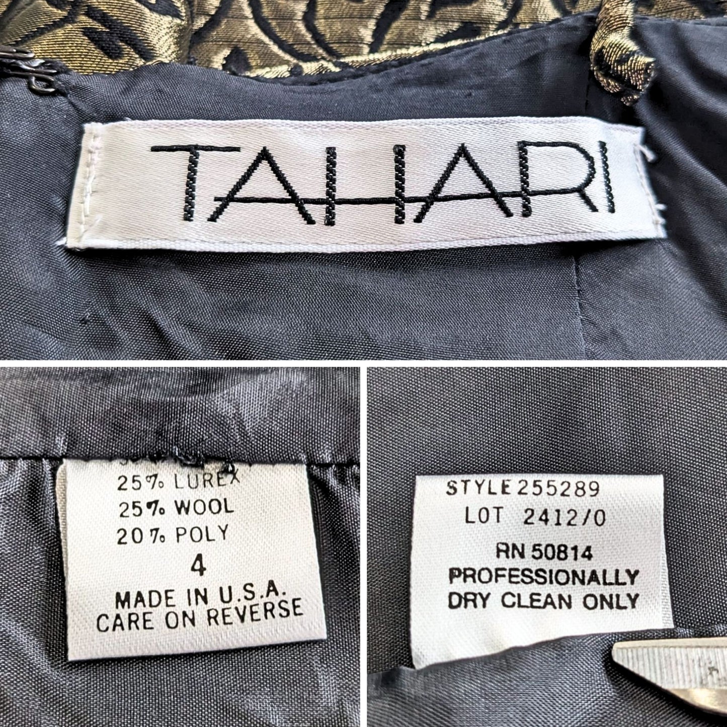 Vintage Y2K TAHARI Black Velvet Gold Lurex Brocade Mini Slip Dress Size 4