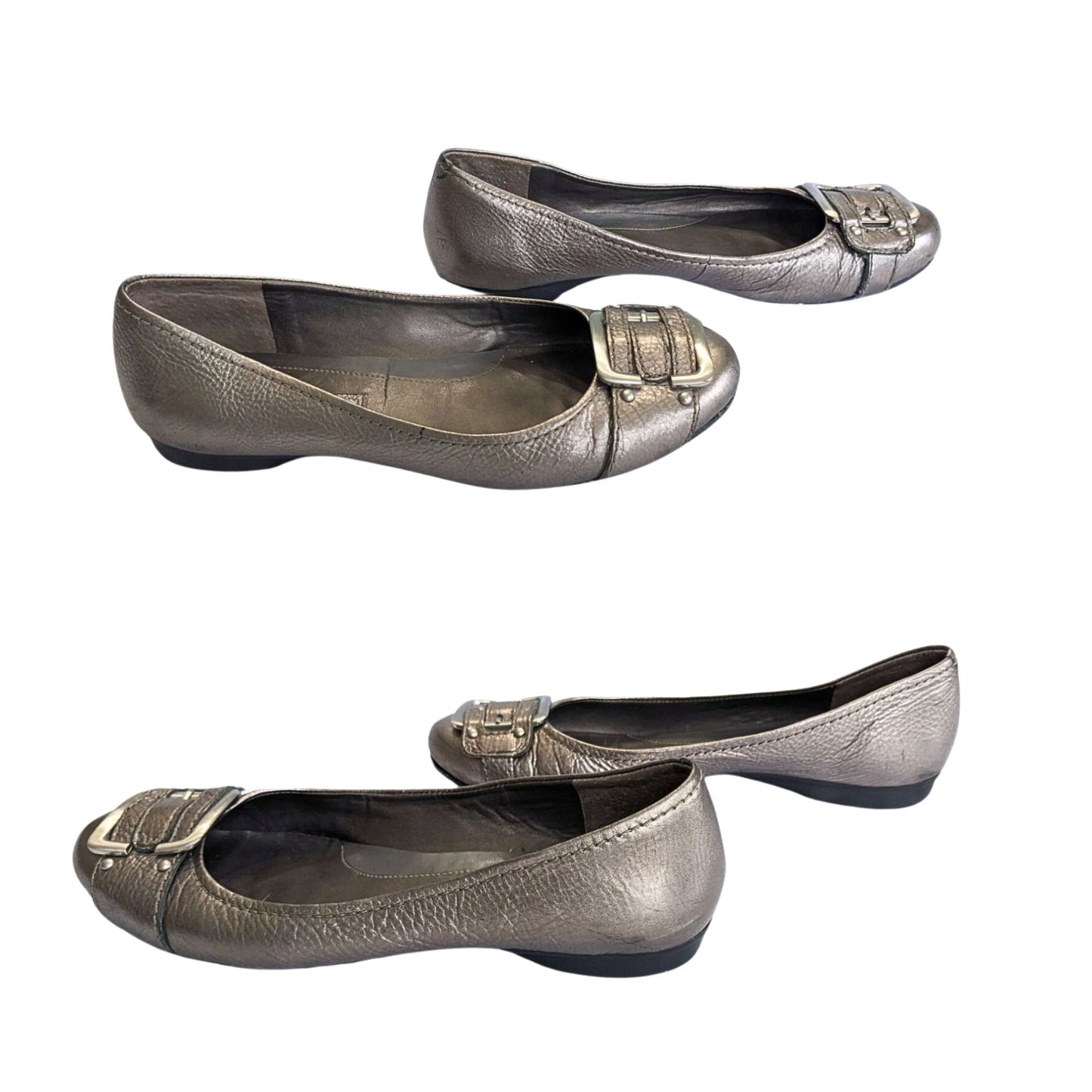 Vintage Y2K BANDOLINO Burnished Silver Ballet Flats w/ Buckle Size 6