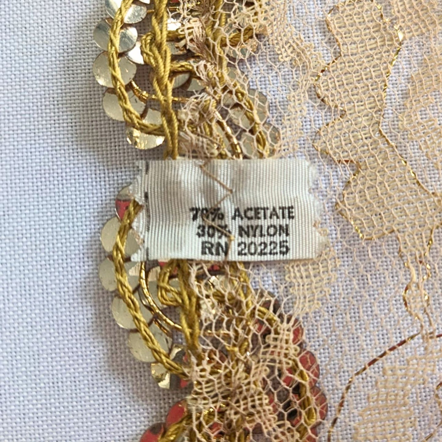 Vintage 70s ALFRED LABATON Gold Chantilly Lace Sequin Embroidered 62x16" Shawl