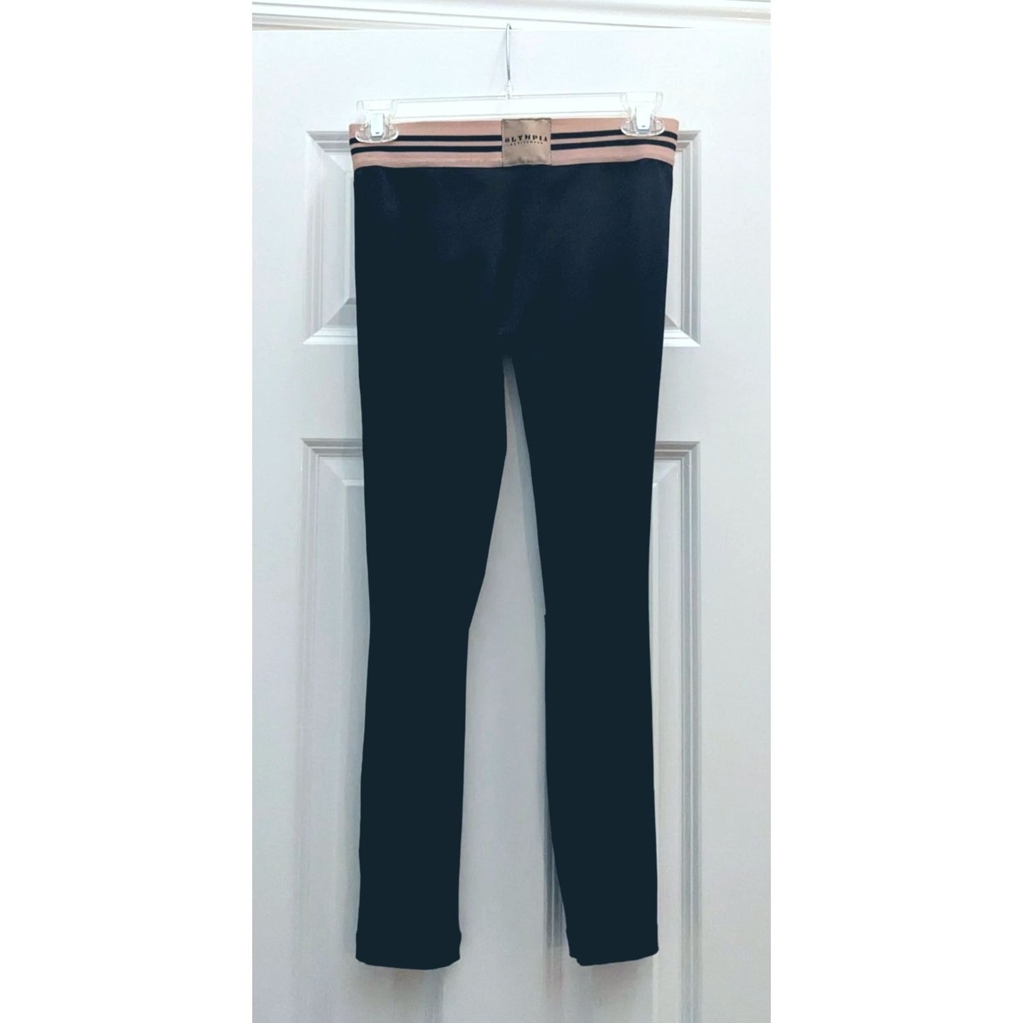 OLYMPIA Ajax Black & Pink Striped Leggings Distressed Cut Outs Mid-Rise Size S