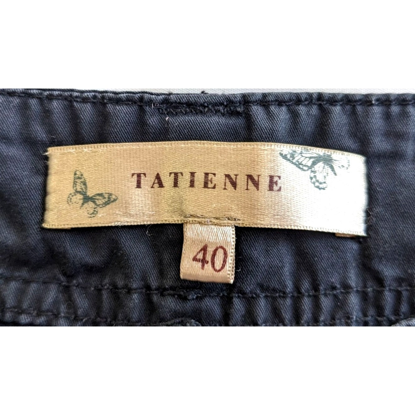 Vintage Y2K TATIENNE 100% Cotton Black Low Rise Straight Cargo Pants Size 40/12