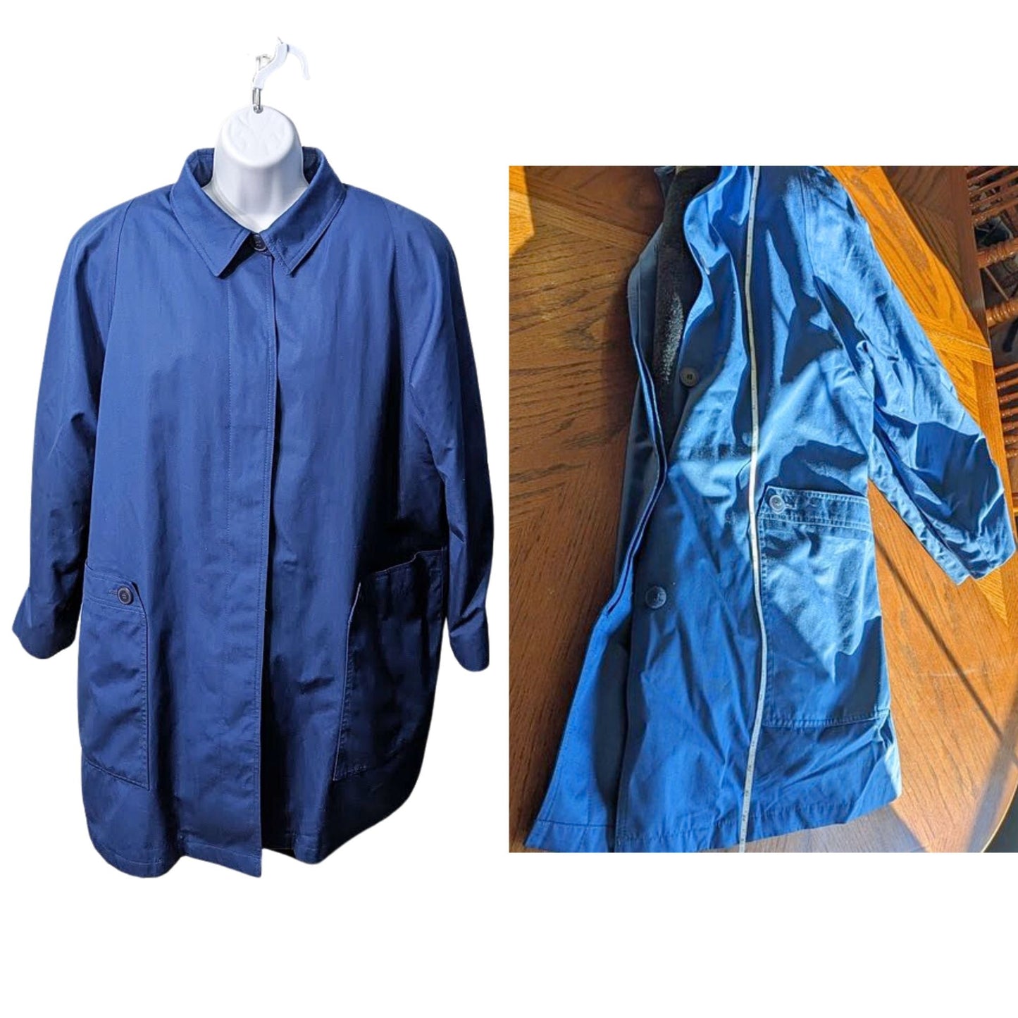 Vintage 80s LONDON FOG Rain Trench Coat Cobalt Blue Fleece Lining Size 18W/2X