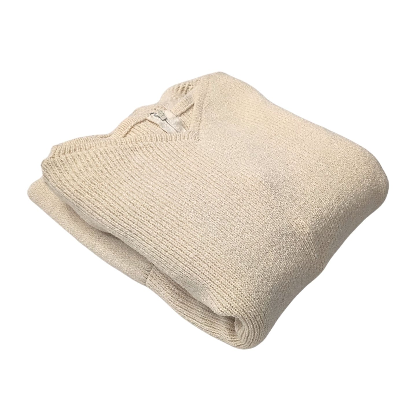 Original Vtg 80s ST. JOHN Ivory Santana Knit Chiffon Fringe Sweaterdress Size M