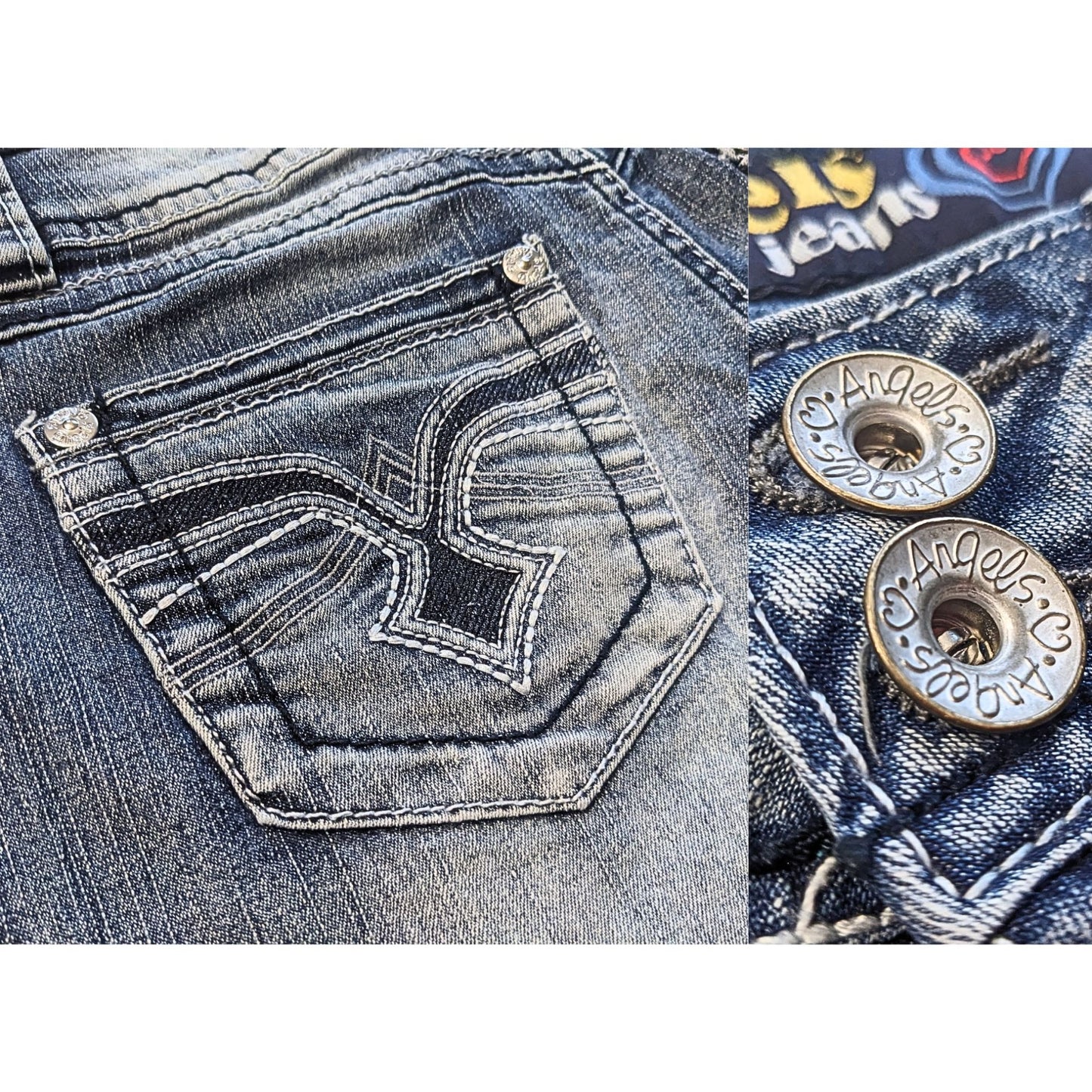 Vintage Y2K ANGELS JEANS McBling Ultra Low Rise Crop Cuff Icy Wash Jeans Size 7