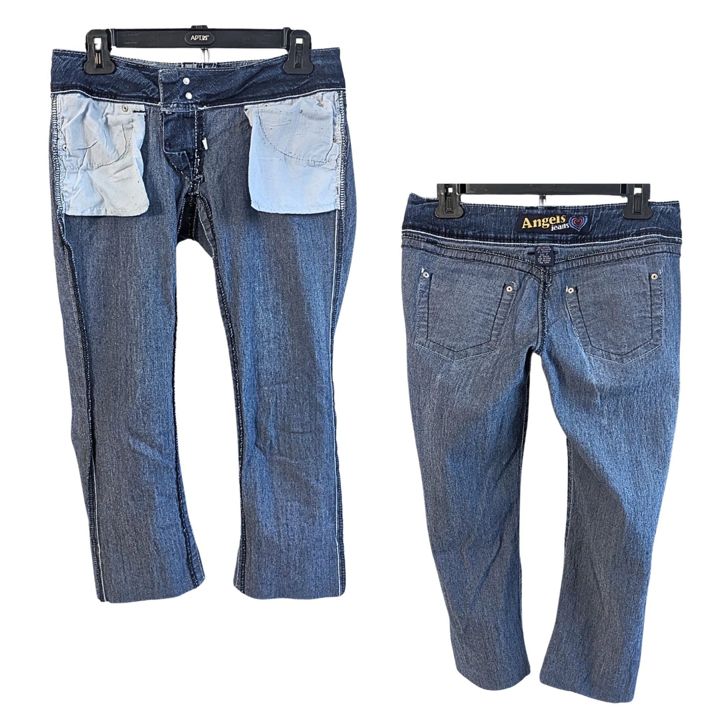 Vintage Y2K ANGELS JEANS McBling Ultra Low Rise Crop Cuff Icy Wash Jeans Size 7