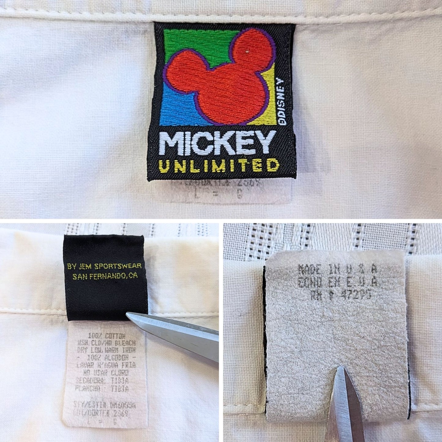 Vtg DISNEY MICKEY UNLIMITED Grumpy Donald White SS Button-Down Shirt Size L
