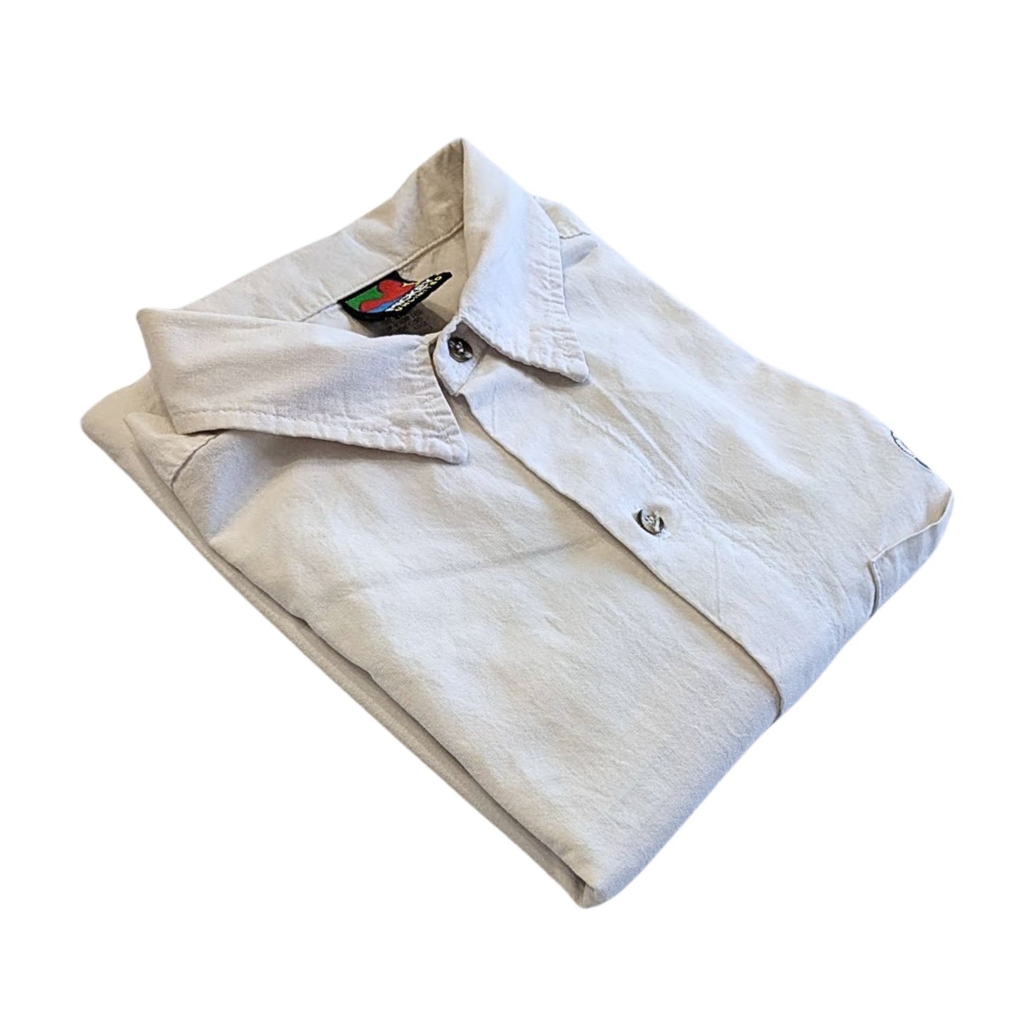 Vtg DISNEY MICKEY UNLIMITED Grumpy Donald White SS Button-Down Shirt Size L