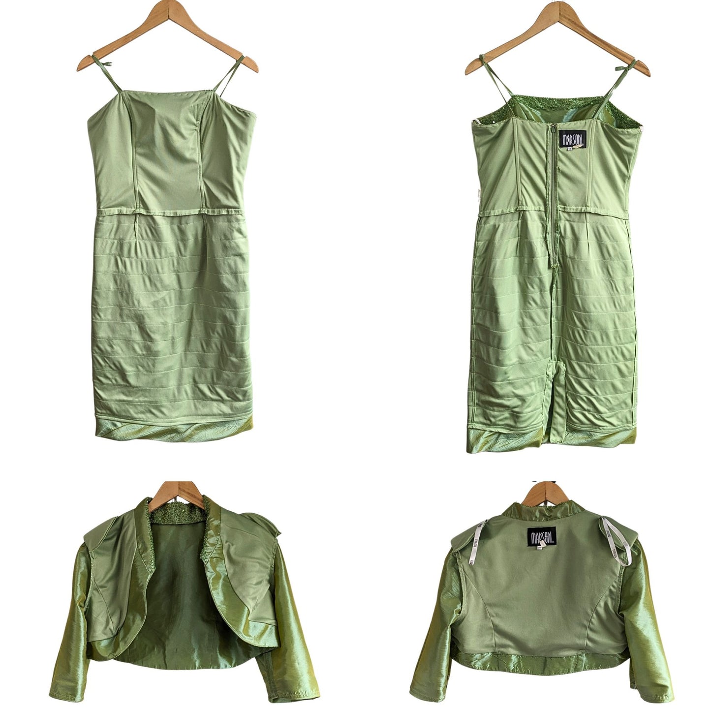 Vtg Y2K MARSONI Avocado Party Dress Jacket Set - The Nanny/Romy & Michele Sz 10
