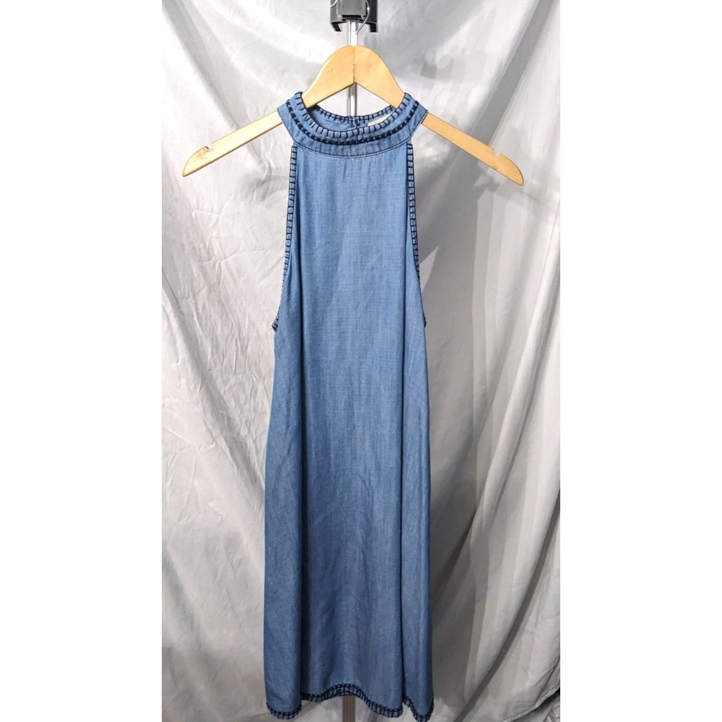 Anthropologie CLOTH & STONE 100% Tencel Lazuli Chambray Halter Swing Dress Sz XS