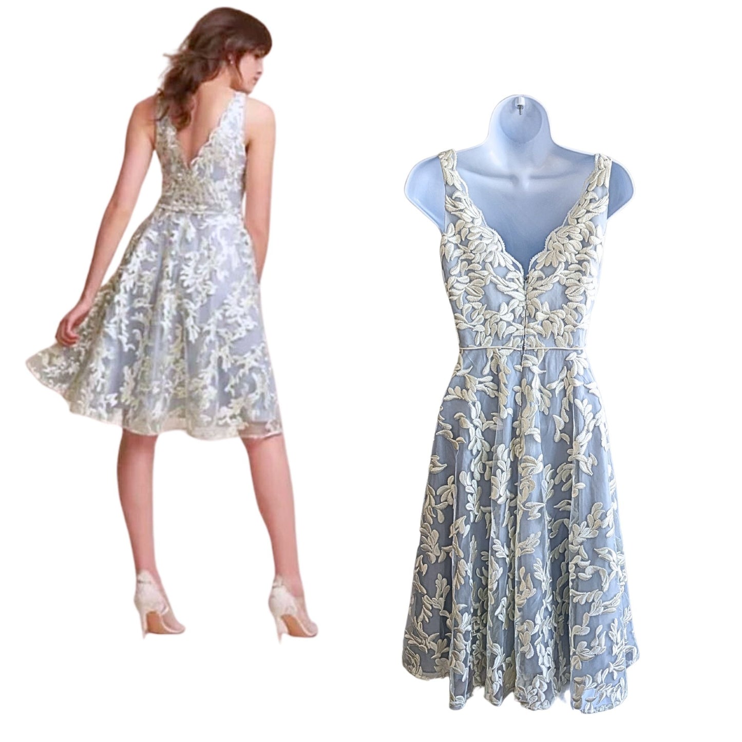 NWT BHLDN Aidan Mattox Abbey Embroidered Fit & Flare DoubleV Cocktail Dress Sz 0