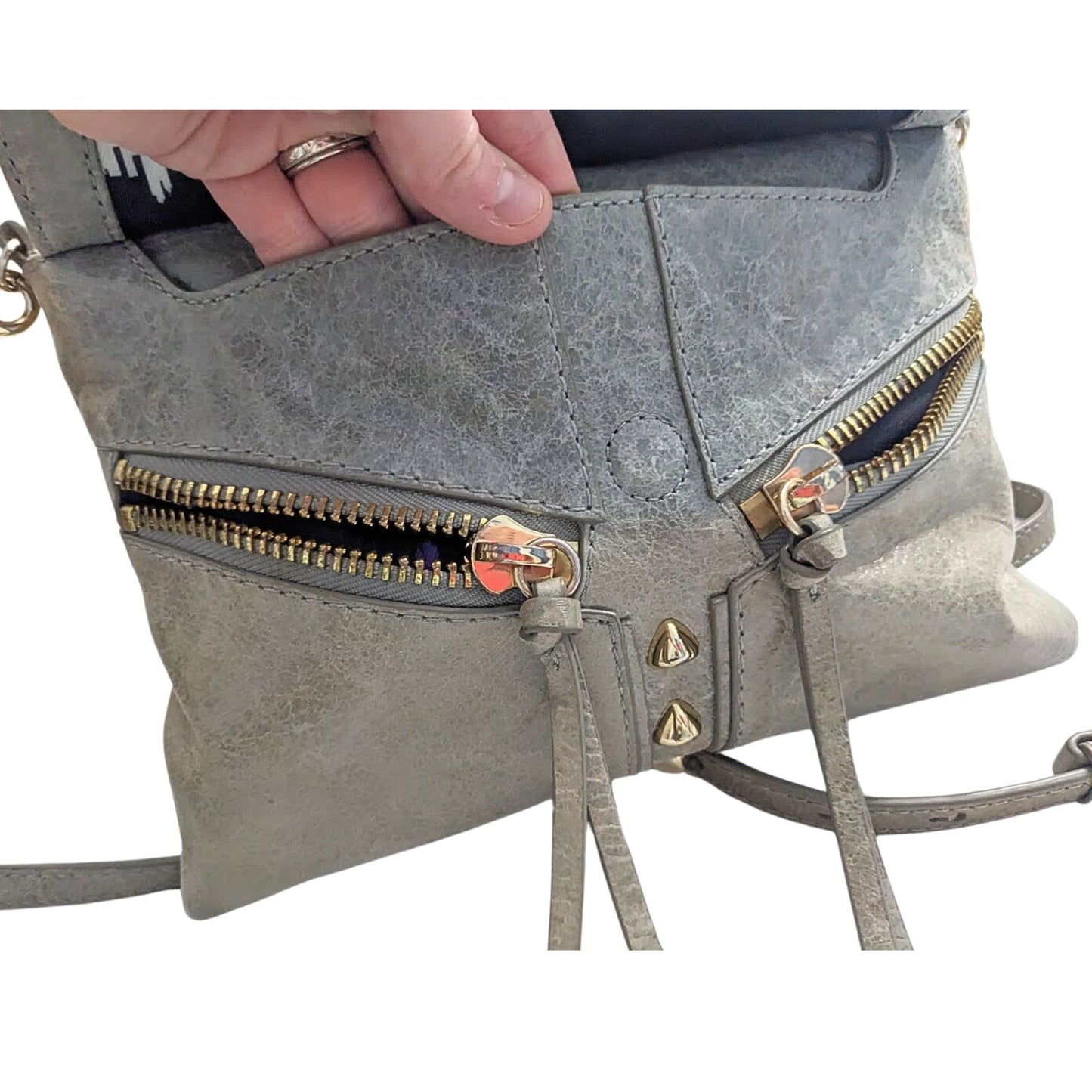 Vintage Y2K BOTKIER Taupe Leather Trigger Studded Clutch/Crossbody w/ Dustbag