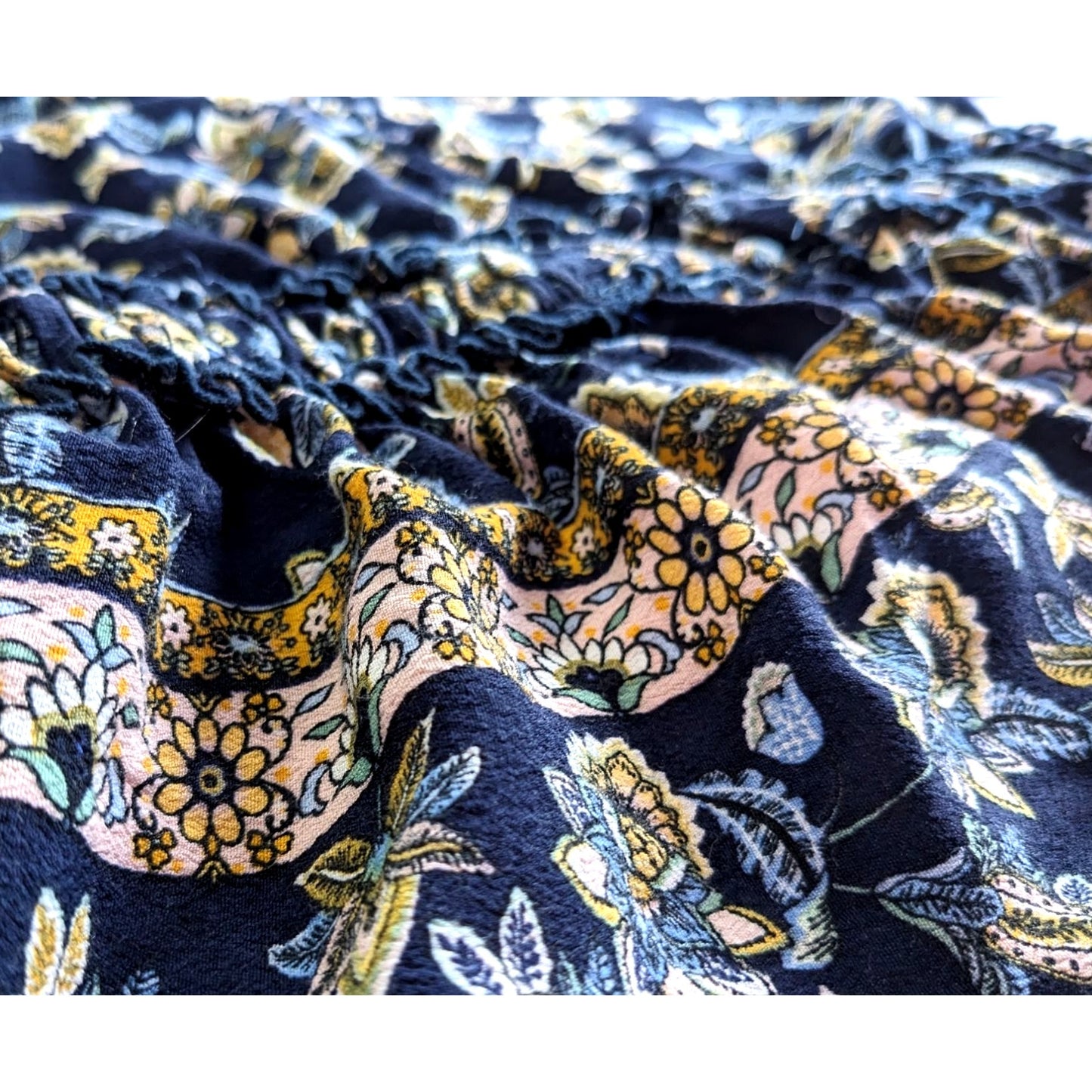 Francesca's MI AMI Blue & Yellow Floral Jacobean Peplum Peasant Top Size S