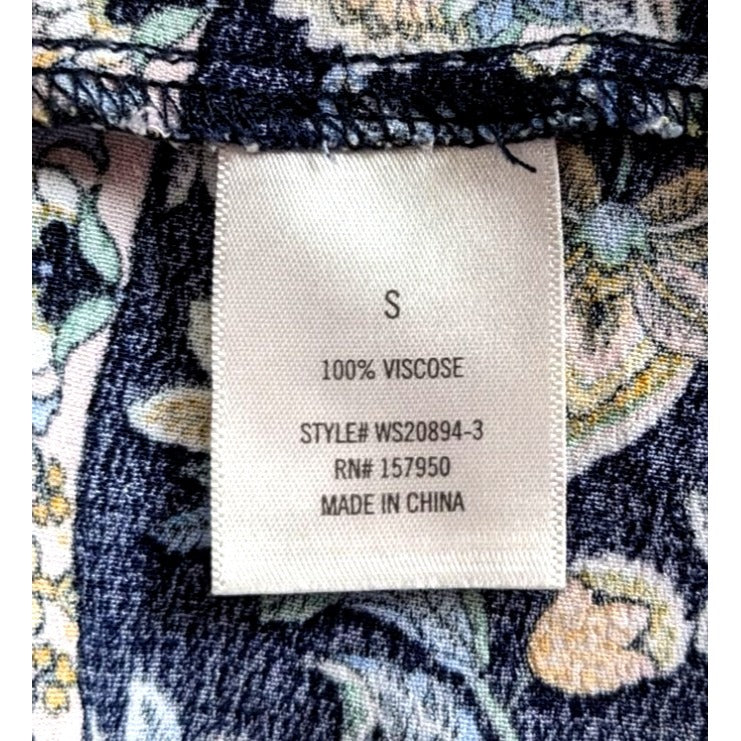 Francesca's MI AMI Blue & Yellow Floral Jacobean Peplum Peasant Top Size S