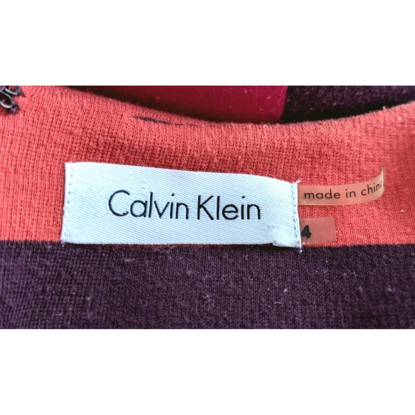 CALVIN KLEIN Colorblock Sheath Dress Orange & Purple w/ Belt Midi Size 4