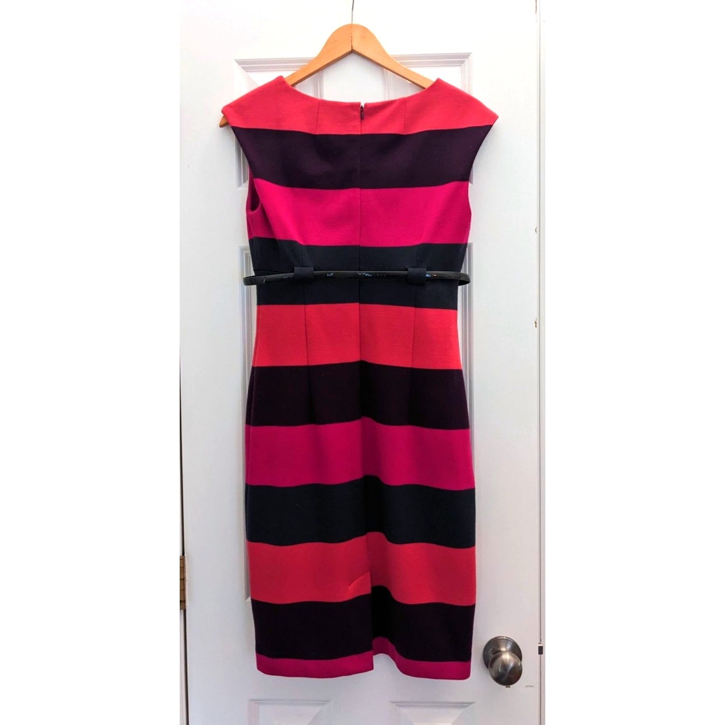 CALVIN KLEIN Colorblock Sheath Dress Orange & Purple w/ Belt Midi Size 4