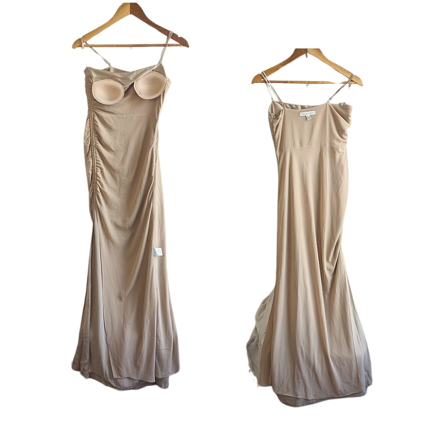 SHONA JOY La Lune Ruched Gold Ecovero Bias Cut Satin Maxi Cocktail Dress Size 4