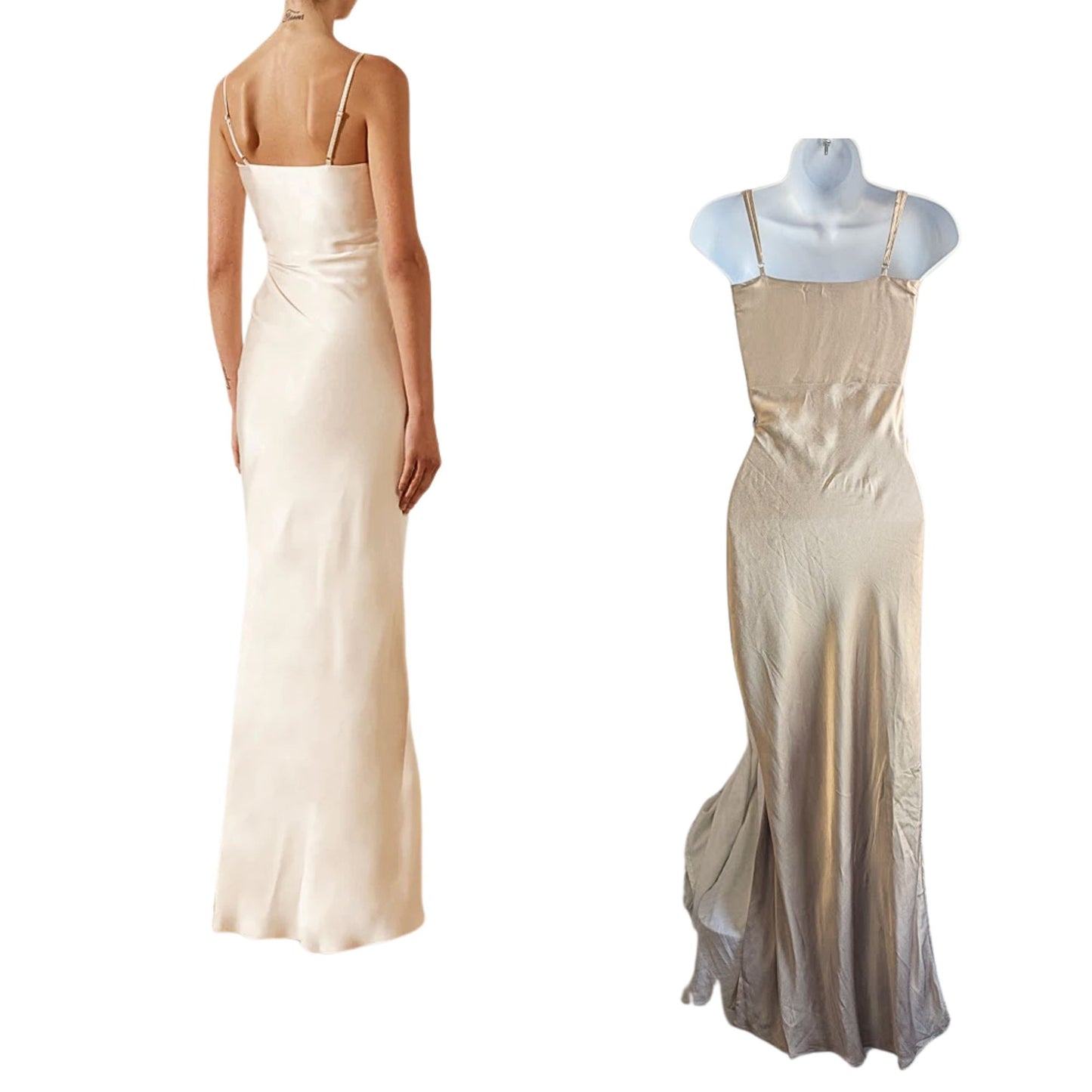 SHONA JOY La Lune Ruched Gold Ecovero Bias Cut Satin Maxi Cocktail Dress Size 4