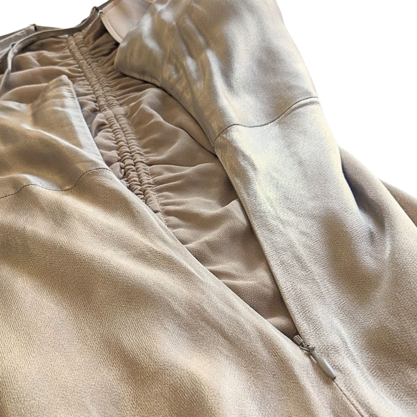 SHONA JOY La Lune Ruched Gold Ecovero Bias Cut Satin Maxi Cocktail Dress Size 4