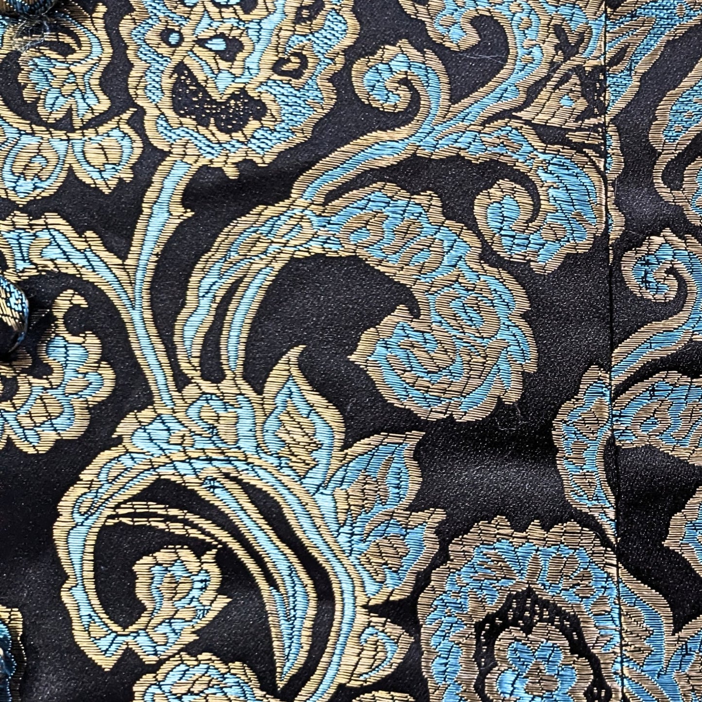 Vtg Y2K DRESSBARN COLLECTION Turquoise Mandarin Jacquard Satin Paisley Blazer M