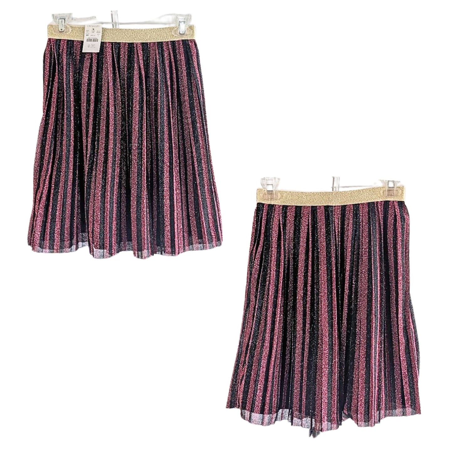 NWT J.CREW Berry Black Shine Pleated Midi Pull-On Metallic Skirt Girls Size L