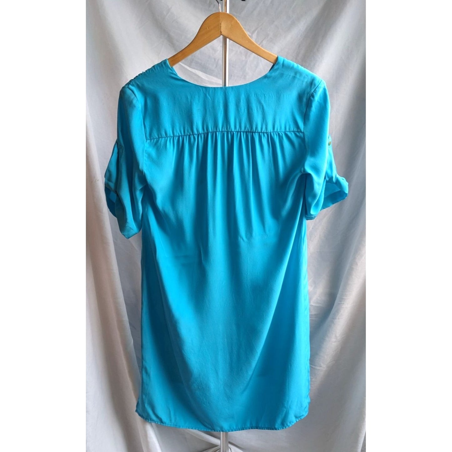 AMANDA UPRICHARD Hanson Lace-Up Silk Tunic Dress in Rare Aqua Blue Size SP