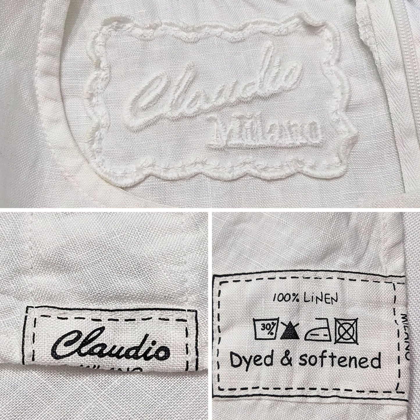 NWT CLAUDIO MILANO White 100% Linen Cut Out Sleeveless Midi Dress #8346 Size M