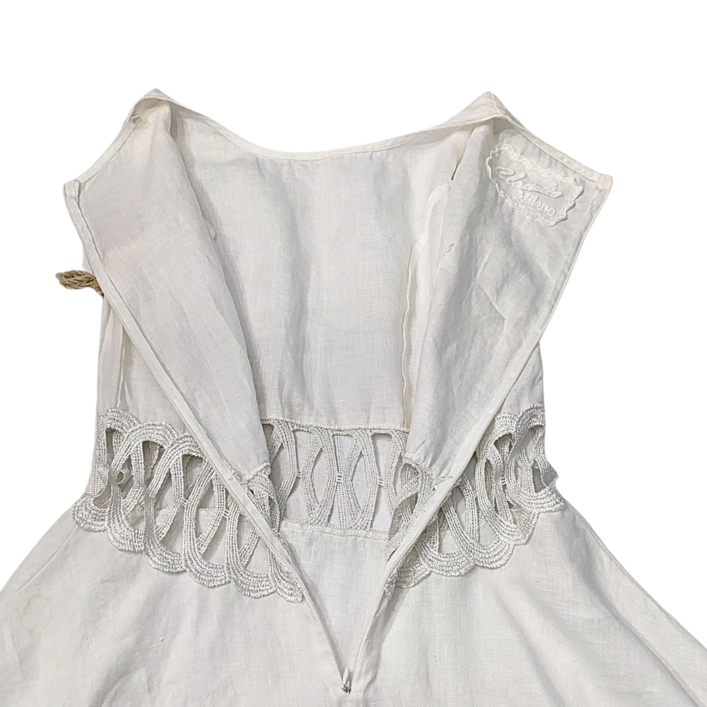 NWT CLAUDIO MILANO White 100% Linen Cut Out Sleeveless Midi Dress #8346 Size M