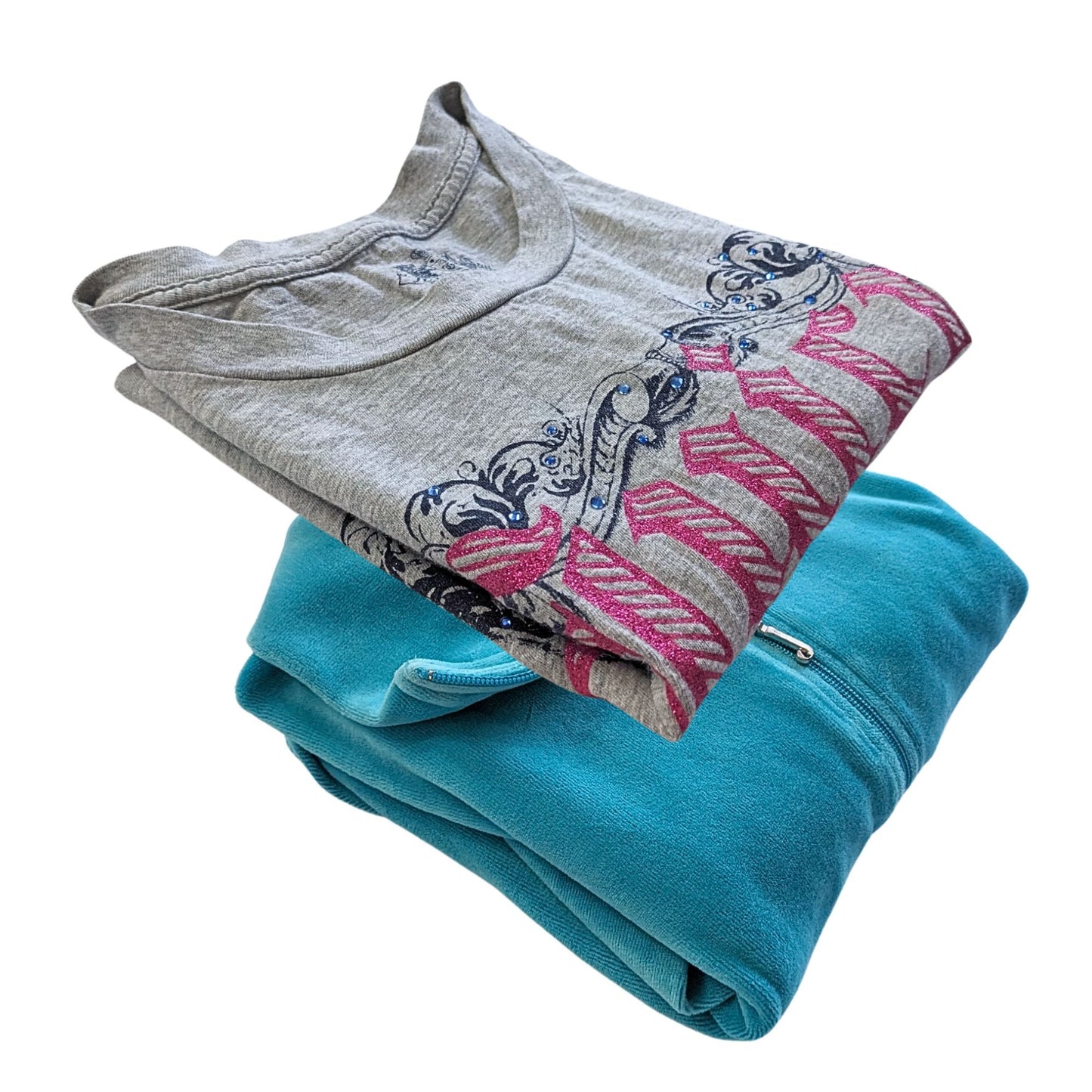 Vintage Y2K JUICY COUTURE Blue Gray 2-pc Glitter Couture Matching Set Size S/M